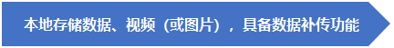 本地存储数据、视频（或图片），具备数据补传功能